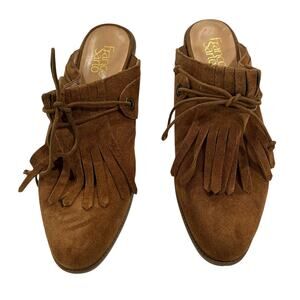 Franco Sarto Ranita Brown Suede Fringe Slip on Heel Mules Size 9